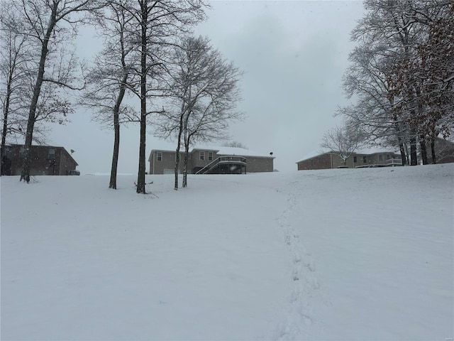 view of yard covered in snow