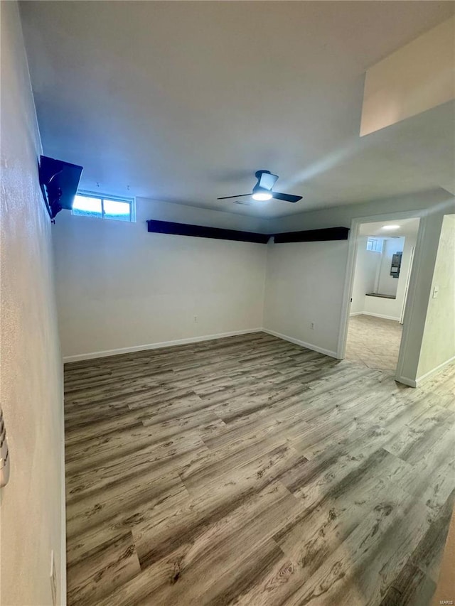 basement featuring wood-type flooring