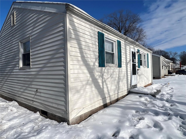 view of snow covered exterior