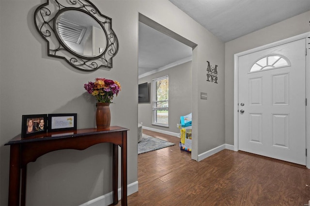 entryway featuring dark wood-type flooring