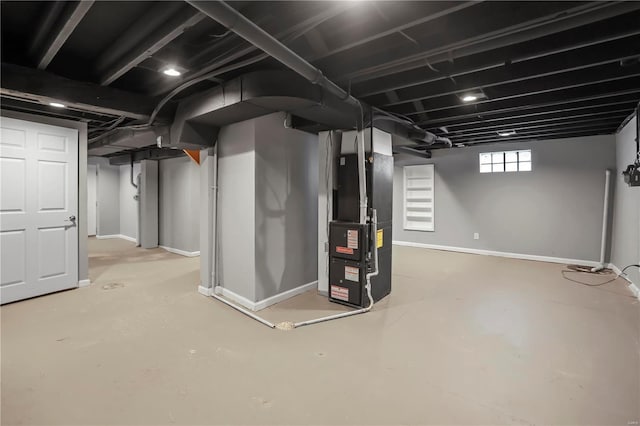 basement with heating unit