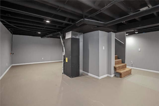 basement with heating unit