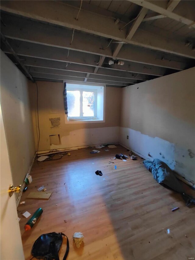 basement featuring wood-type flooring