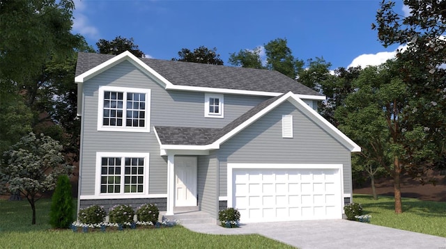 view of front property featuring a garage and a front yard