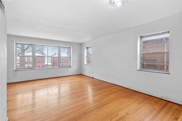 spare room featuring light wood-type flooring and plenty of natural light