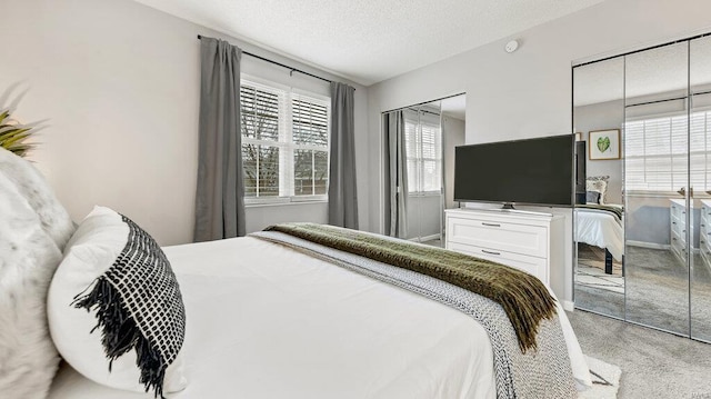 bedroom featuring a textured ceiling and carpet floors