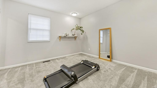 workout room with carpet flooring