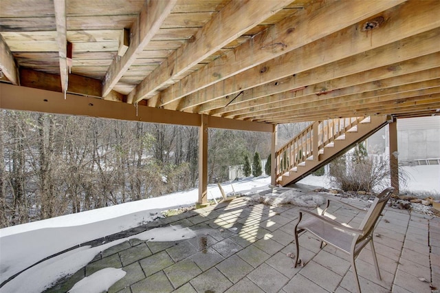 view of snow covered patio