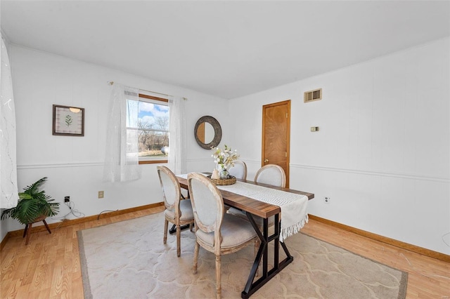 dining space with light hardwood / wood-style flooring