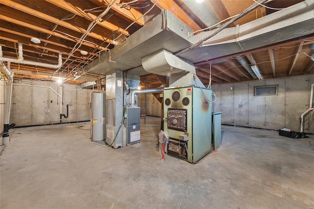 basement with heating unit and gas water heater