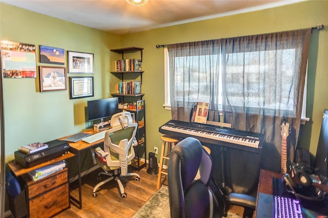 home office featuring hardwood / wood-style flooring