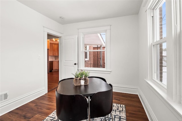 interior space featuring a wealth of natural light and dark hardwood / wood-style floors