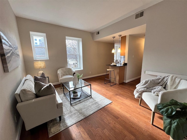 living room featuring light hardwood / wood-style floors