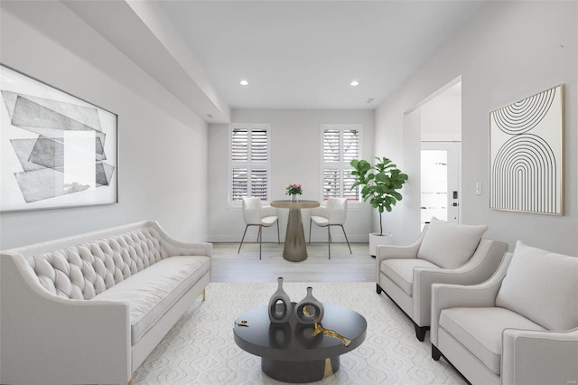 living room with light hardwood / wood-style flooring