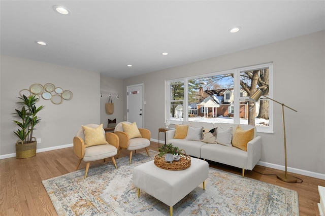 living room with light hardwood / wood-style flooring