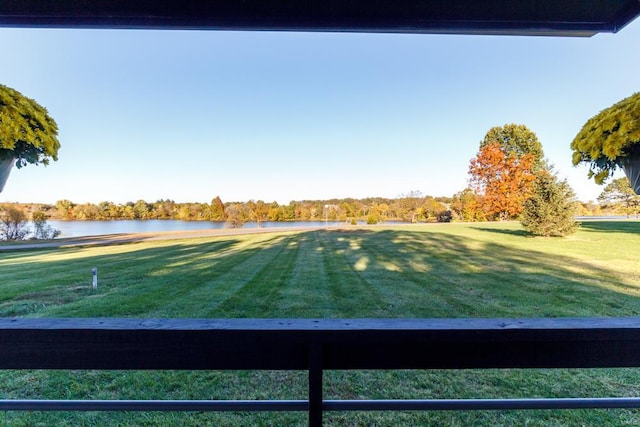 view of yard with a water view