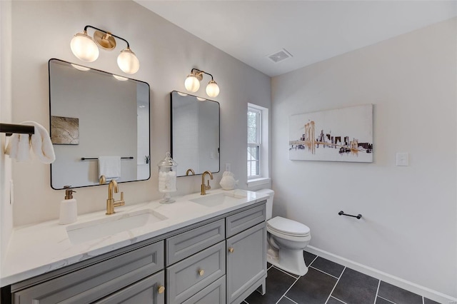 bathroom with tile patterned floors, toilet, and vanity