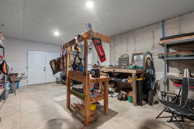 basement featuring a workshop area