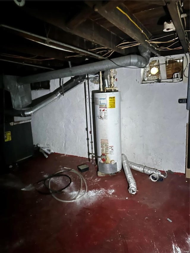 basement with gas water heater