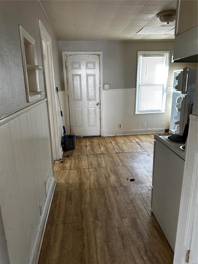 interior space featuring wood walls