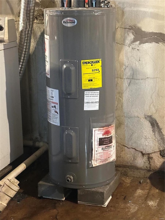 utility room featuring water heater