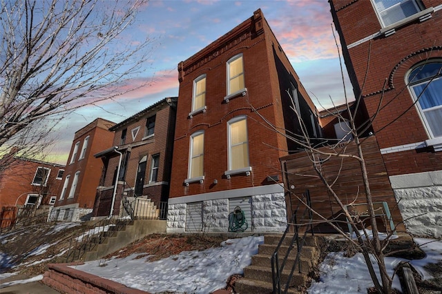 view of snow covered building