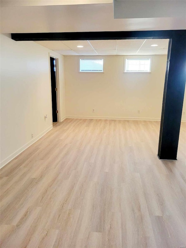 basement with light wood-type flooring