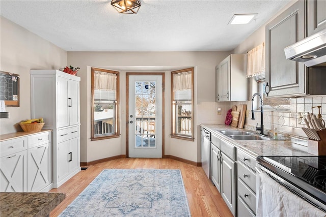 kitchen featuring sink, gray cabinetry, plenty of natural light, and exhaust hood