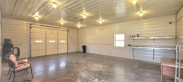 garage with metal wall