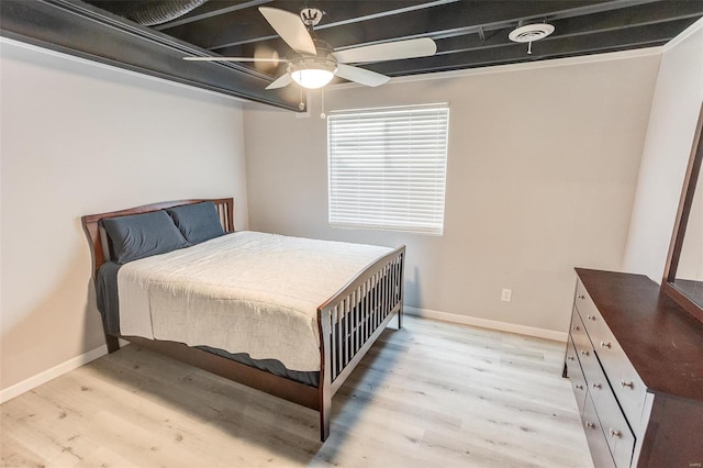 bedroom featuring ceiling fan and light hardwood / wood-style floors