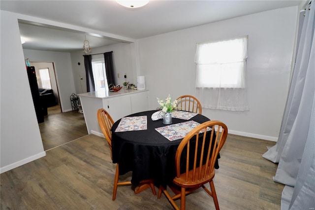 dining space featuring dark hardwood / wood-style flooring