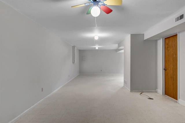 basement with ceiling fan