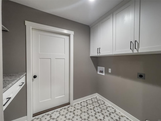 laundry area featuring cabinets, hookup for an electric dryer, and hookup for a washing machine