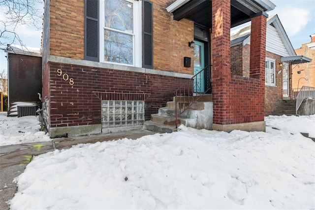 view of snow covered property