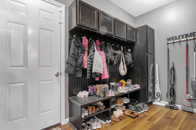 mudroom with wood-type flooring