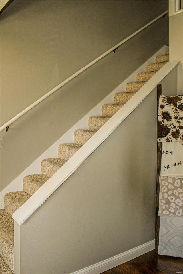 staircase with wood-type flooring