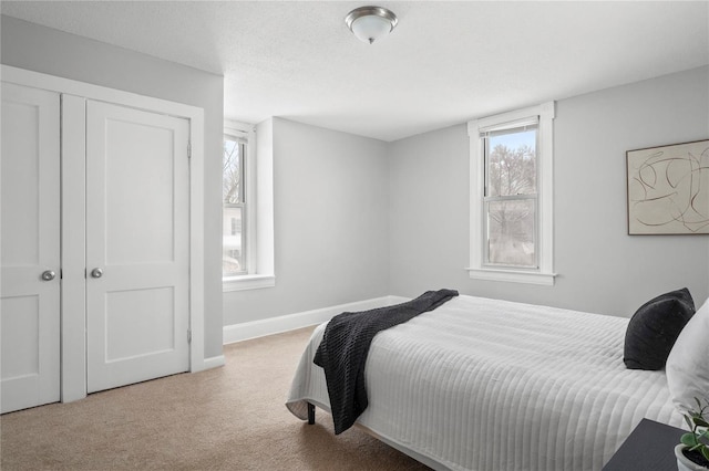 carpeted bedroom with multiple windows