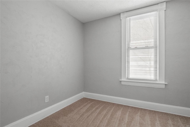 empty room featuring a textured ceiling and carpet flooring