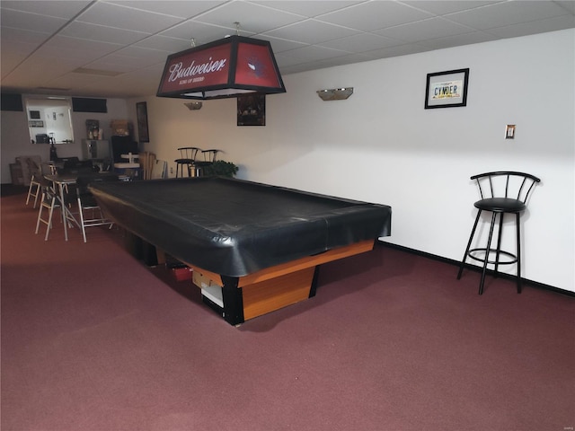 recreation room with pool table and carpet floors