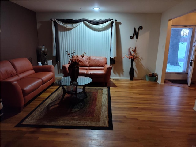 living room with hardwood / wood-style flooring