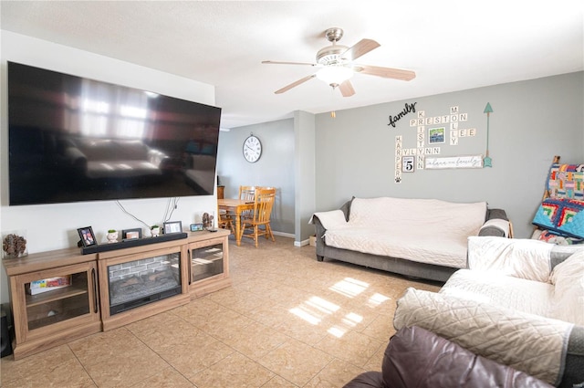 living room featuring ceiling fan