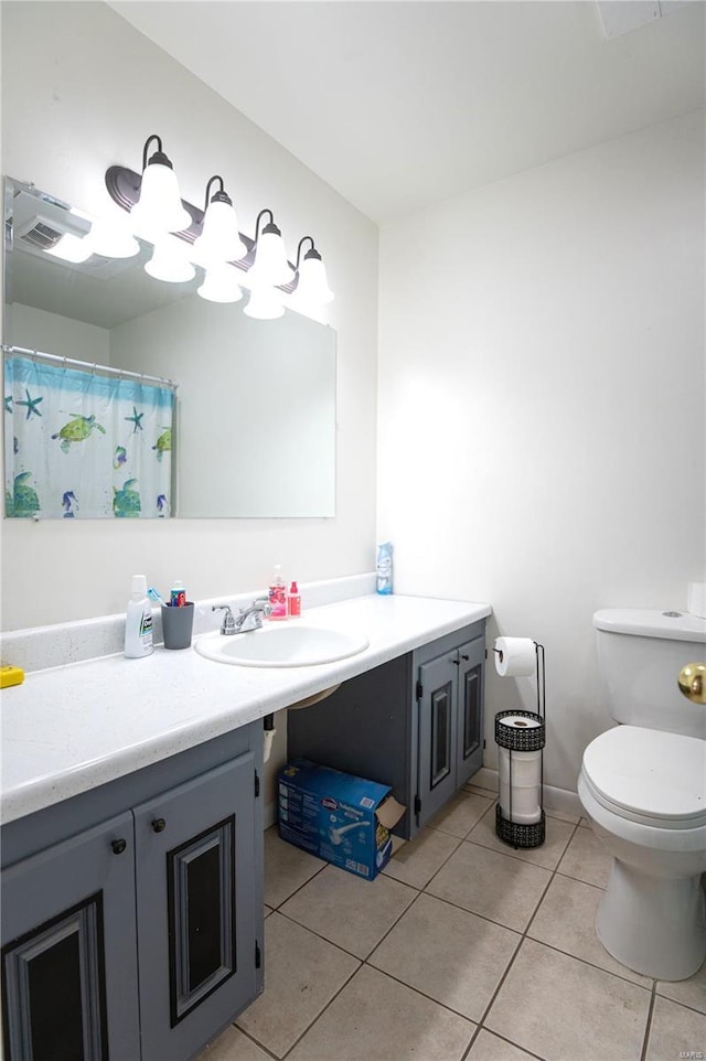 bathroom with vanity, toilet, and tile patterned flooring