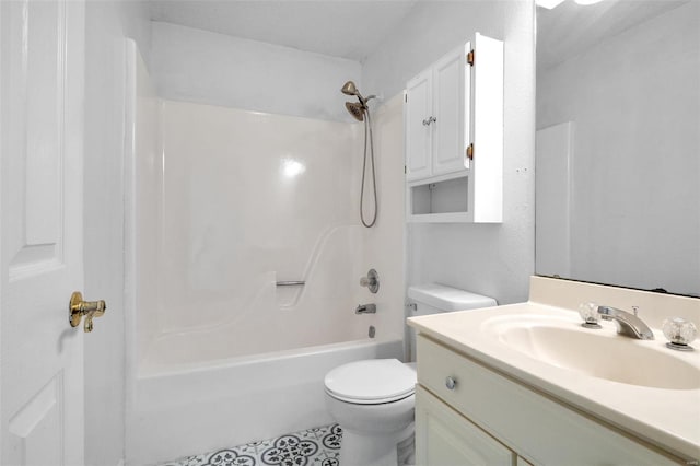 full bathroom featuring toilet, vanity, and shower / bathtub combination