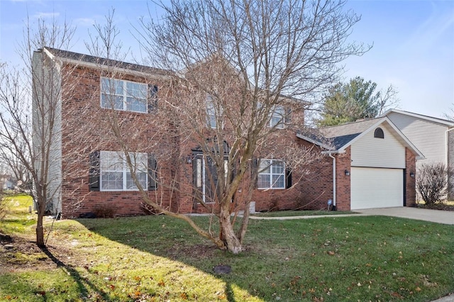 view of front of property featuring a garage and a front lawn