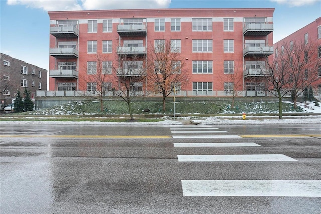 view of snow covered building