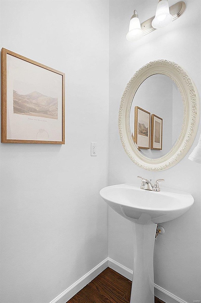 bathroom with wood-type flooring