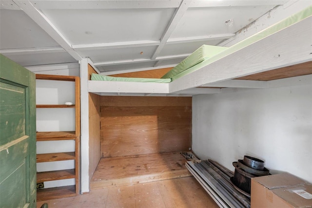 basement with hardwood / wood-style floors