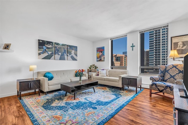 living room with hardwood / wood-style flooring