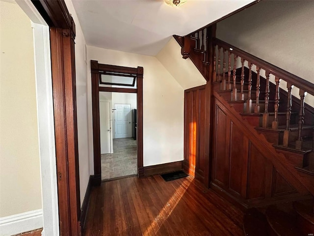 stairway with wood-type flooring