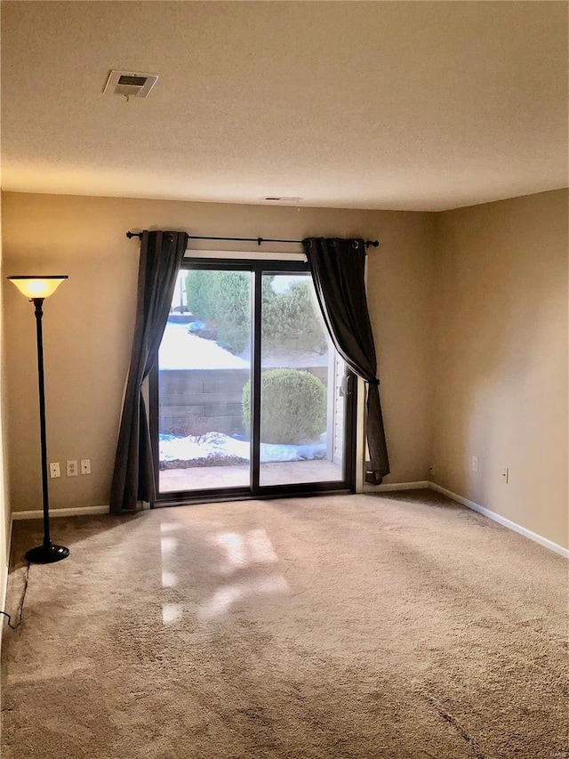 spare room with a textured ceiling and carpet floors